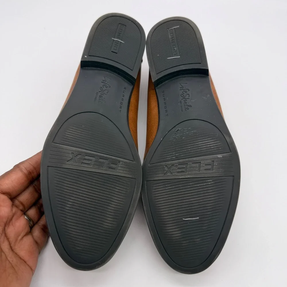LifeStride Margot Loafers Tan Brown Faux Leather Slip On Shoes Womens 5.5M